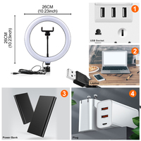 PYNSSEU 26cm lampa pierścieniowa LED z 1.1/1.6/2.0M świecący pierścień stojak ściemniania 10 "Selfie lampa pierścieniowa z klips do telefonu do makijażu Youtube 2